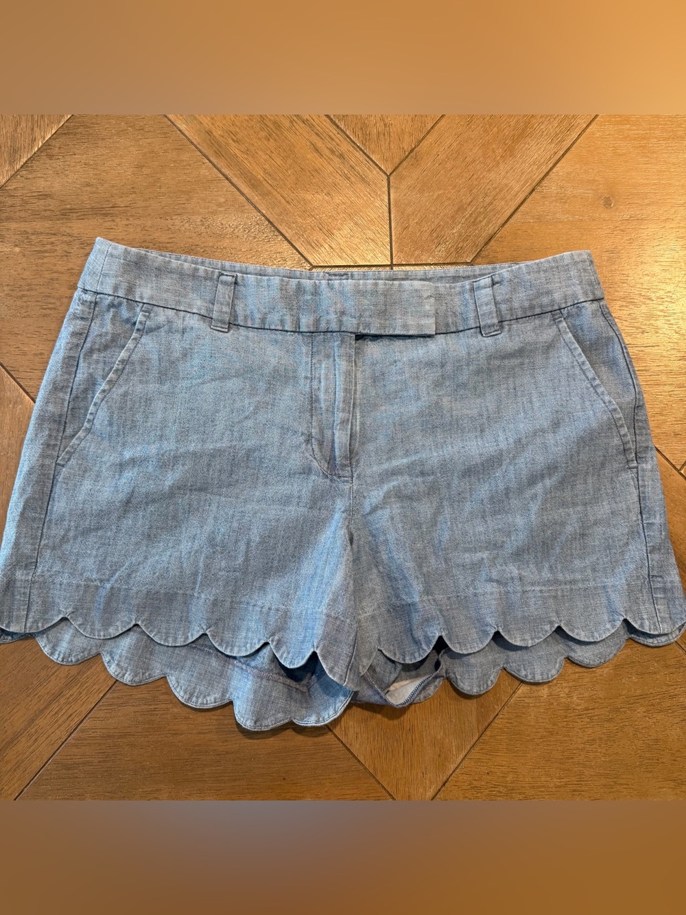J.CREW Women's Blue Denim Jean Shorts, Scallop Hem, Size 6